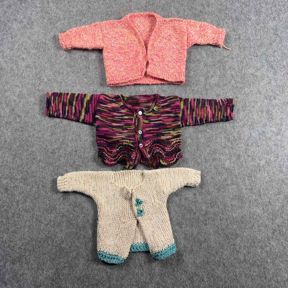 Handmade Knit Baby Cardigan Sweaters 3 Piece Set Multi Color Dragonfly Accents